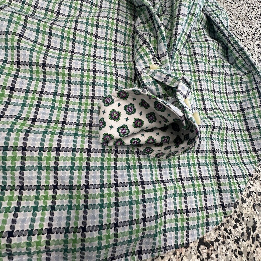 Thomas Dean Shirt Men Medium Green Plaid Button Up Long Sleeve Geometric - Picture 7 of 8